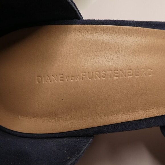 Diane Von Furstenberg Pasadena Blue Leather Open Toe Chunky Heel Sandals - Picture 12 of 13